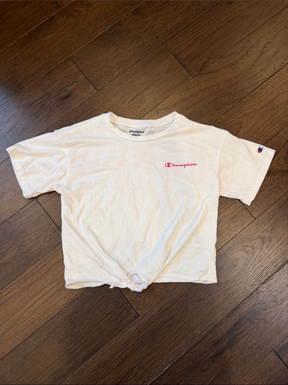 Champion Girls White Crop Tee with Pink Logo Size Medium 10/12 C46-033